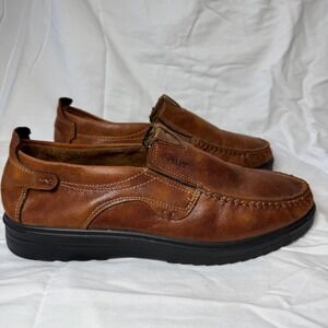 Bu Rui Jing Brown Leather Traditional Chinese Cloth Shoes Slip On Flats Mens 43